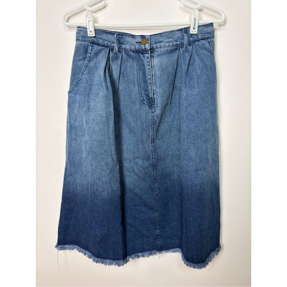 Anthropologie Porridge Denese Denim Skirt Blue Ombre Raw Hem Pleated